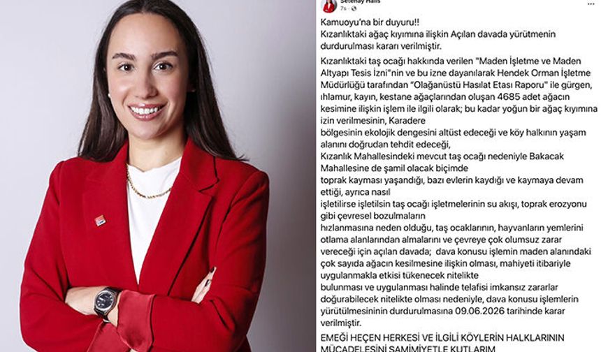 Hendek’te Ağaç Kesimine Yürütmeyi Durdurma Kararı